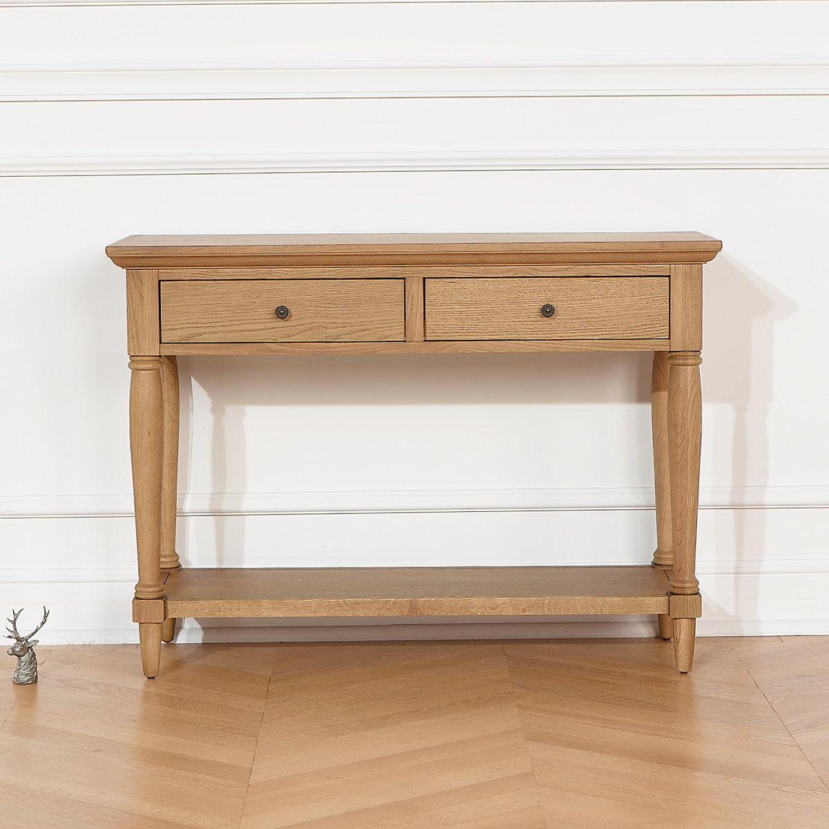 Console style shabby chic en chêne, 2 tiroirs EDINBURGH marron, ROBIN DES BOIS