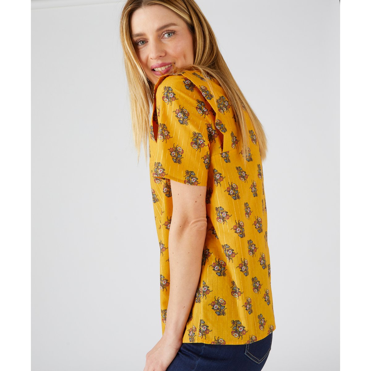 Chemisier coton rayures brillantes jaune bouquet, DAMART
