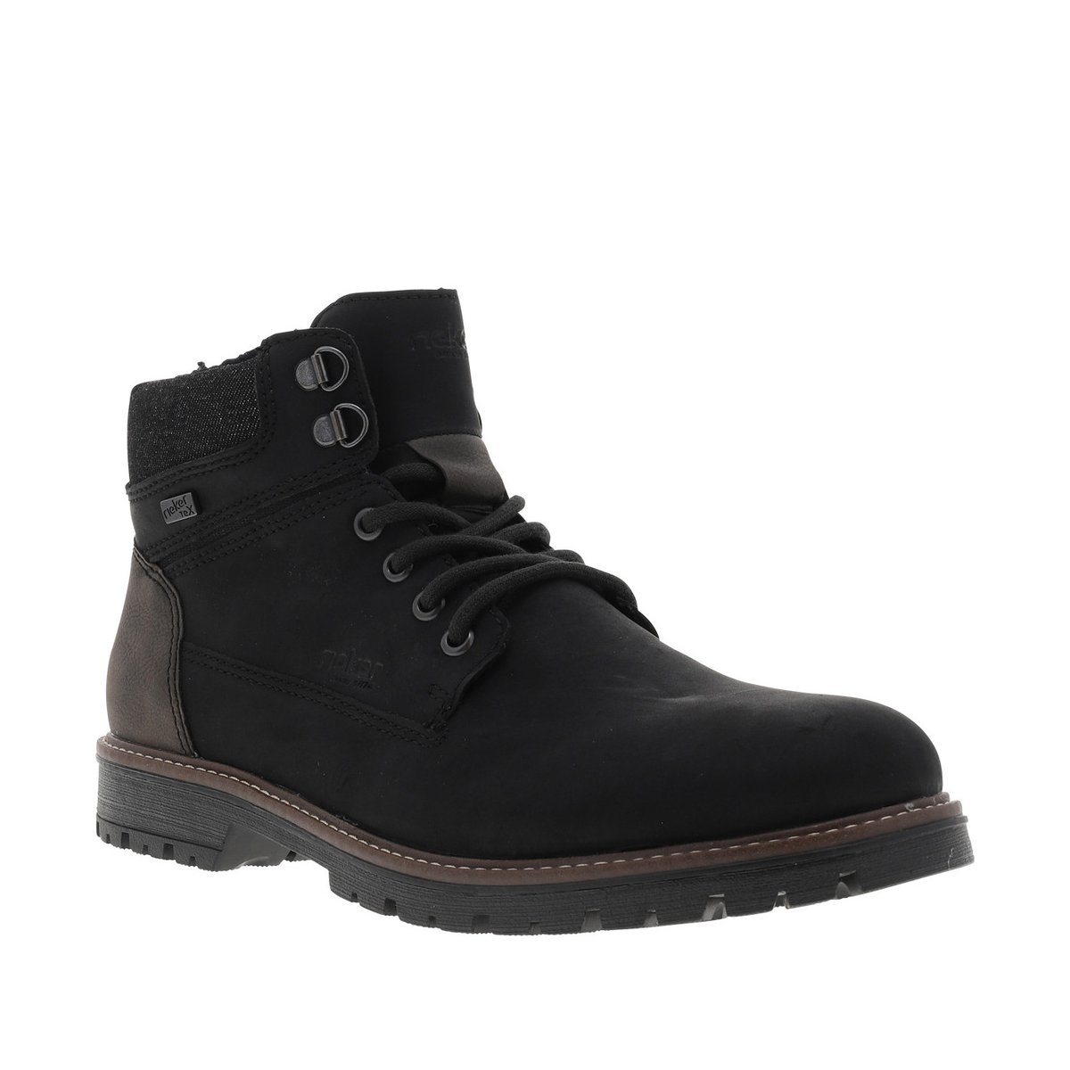 Bottines à talon plat avec un zip et des lacets ronds noires, RIEKER