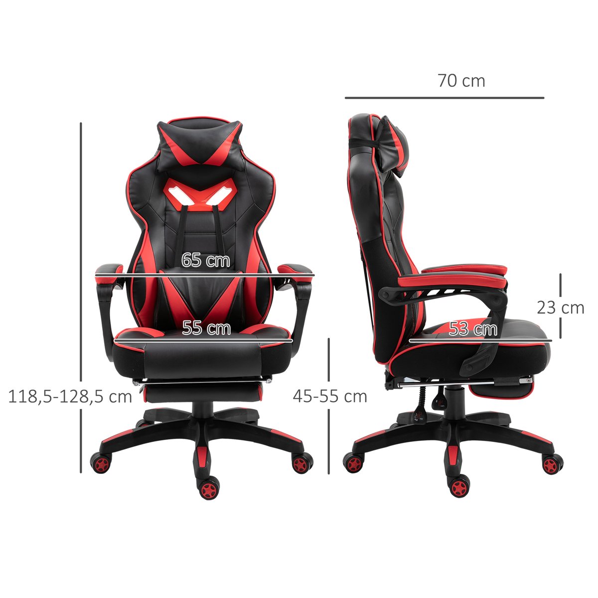 Fauteuil gaming Revêtement synthétique PU rouge et noir, HOMCOM