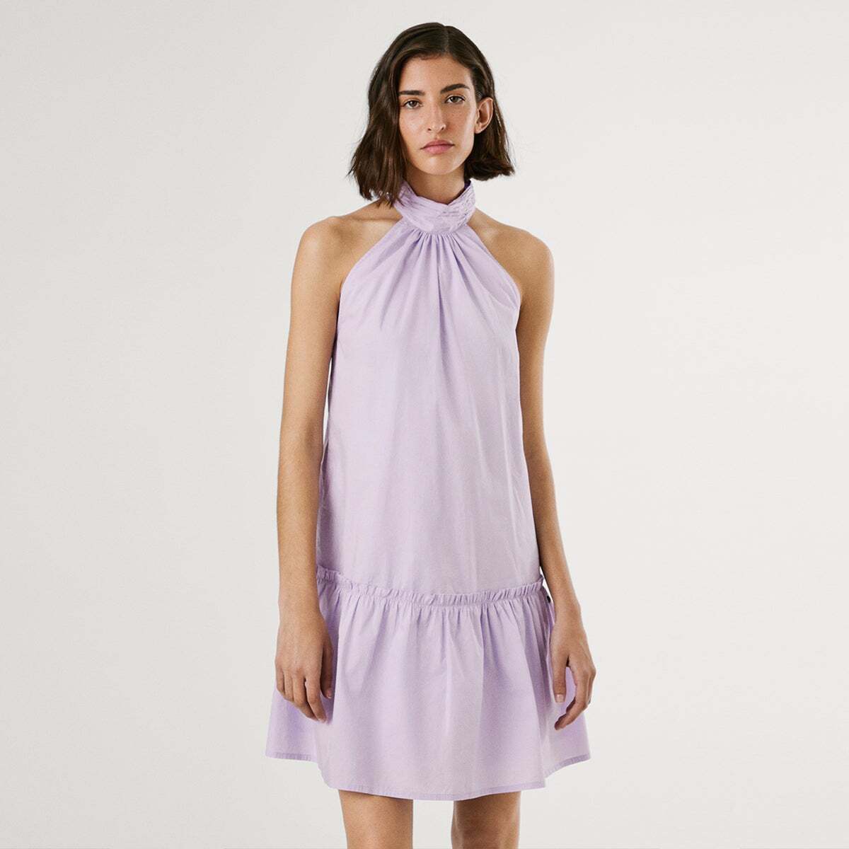 Robe Courte À Col Dos Nu En Popeline lilas, PEPE JEANS