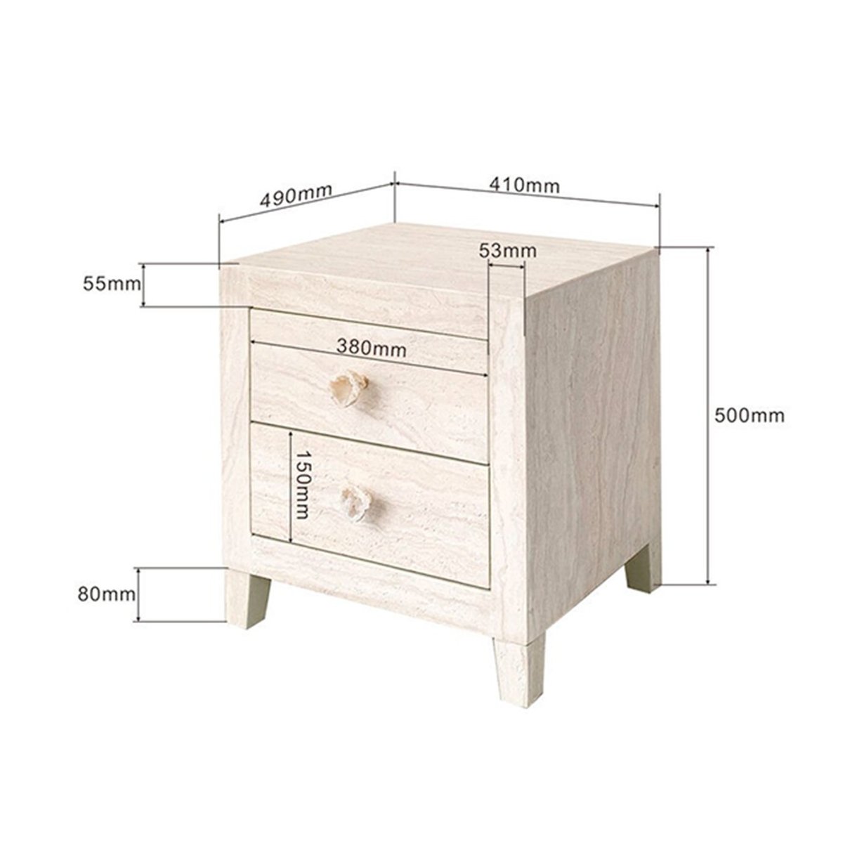 Chevet 2 tiroirs imitation pierre, TRAVERTINO beige, KARE DESIGN