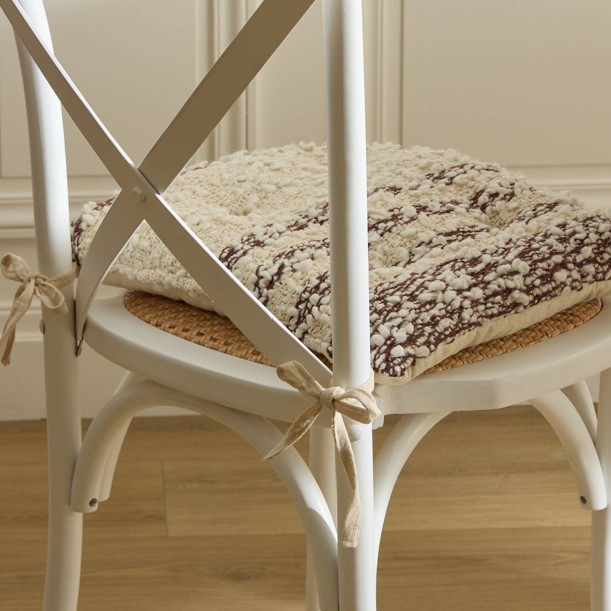 Galette de chaise carrée en coton BERYL marron tonka, ATMOSPHERA