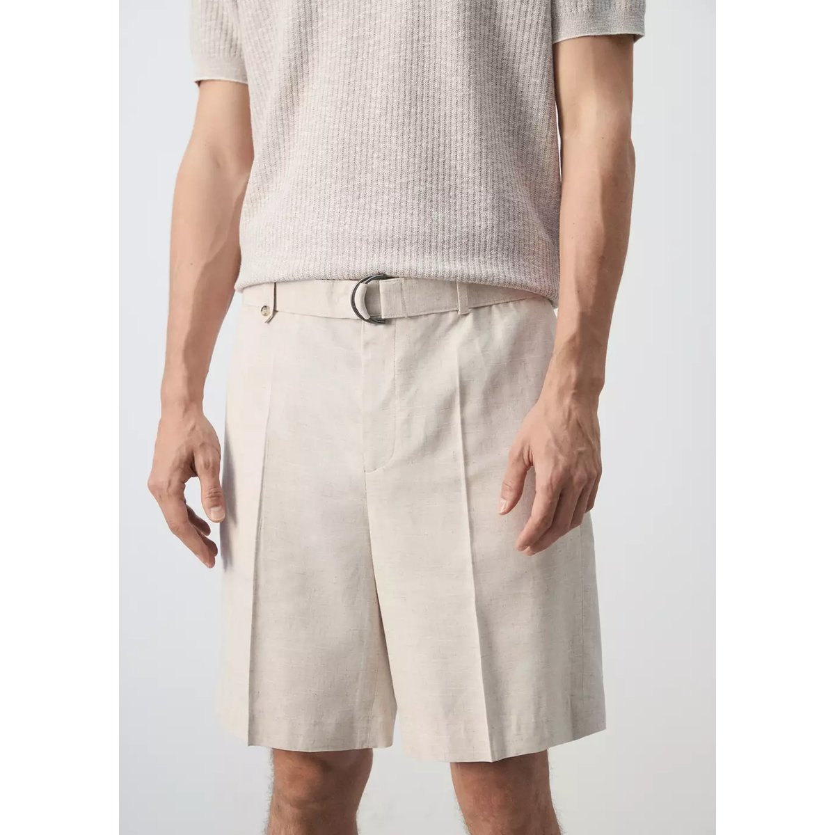 Bermuda lin mélangé avec ceinture écru, MANGO MAN