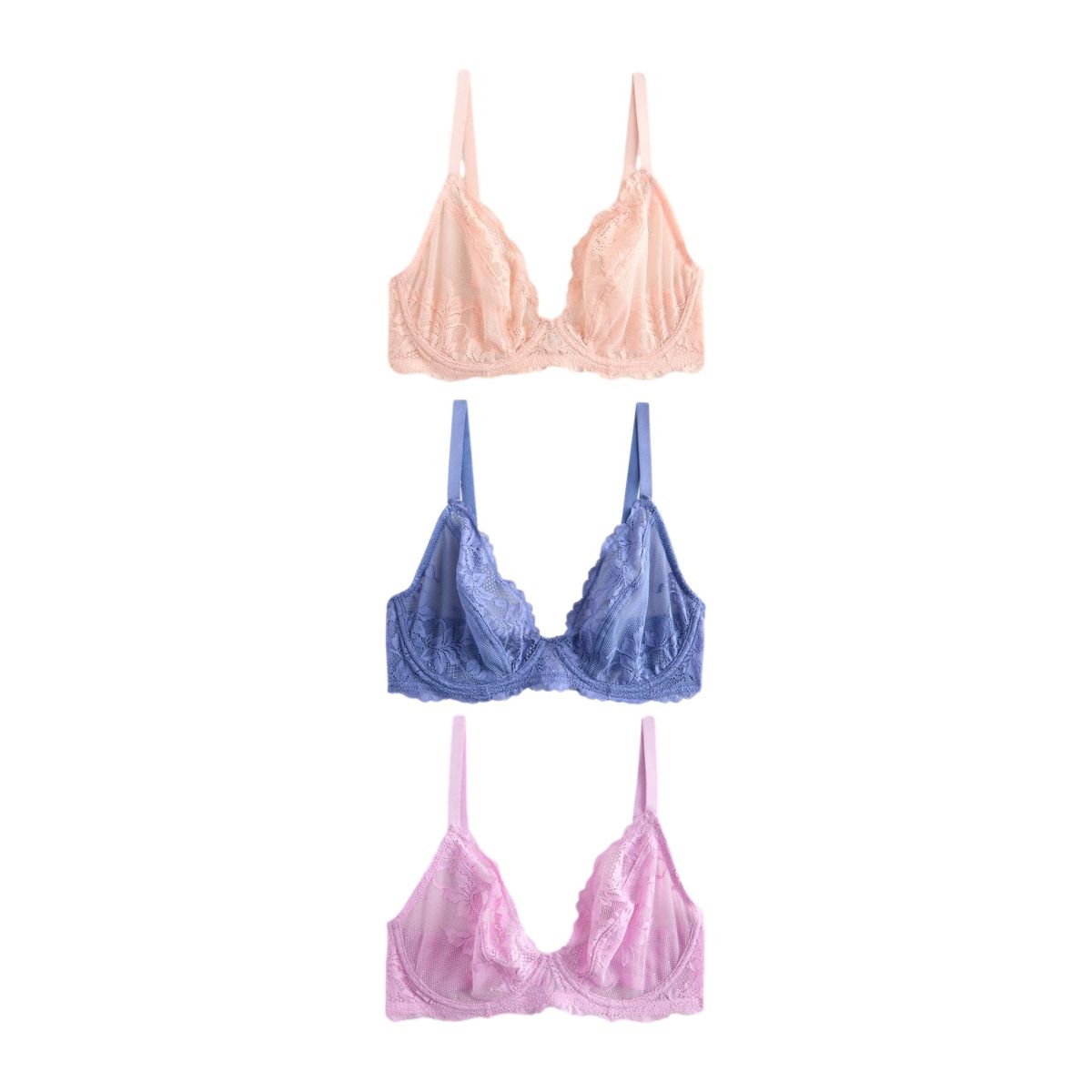 Soutien-gorge en dentelle, lot de 3 mauve/pêche/bleu, NEXT