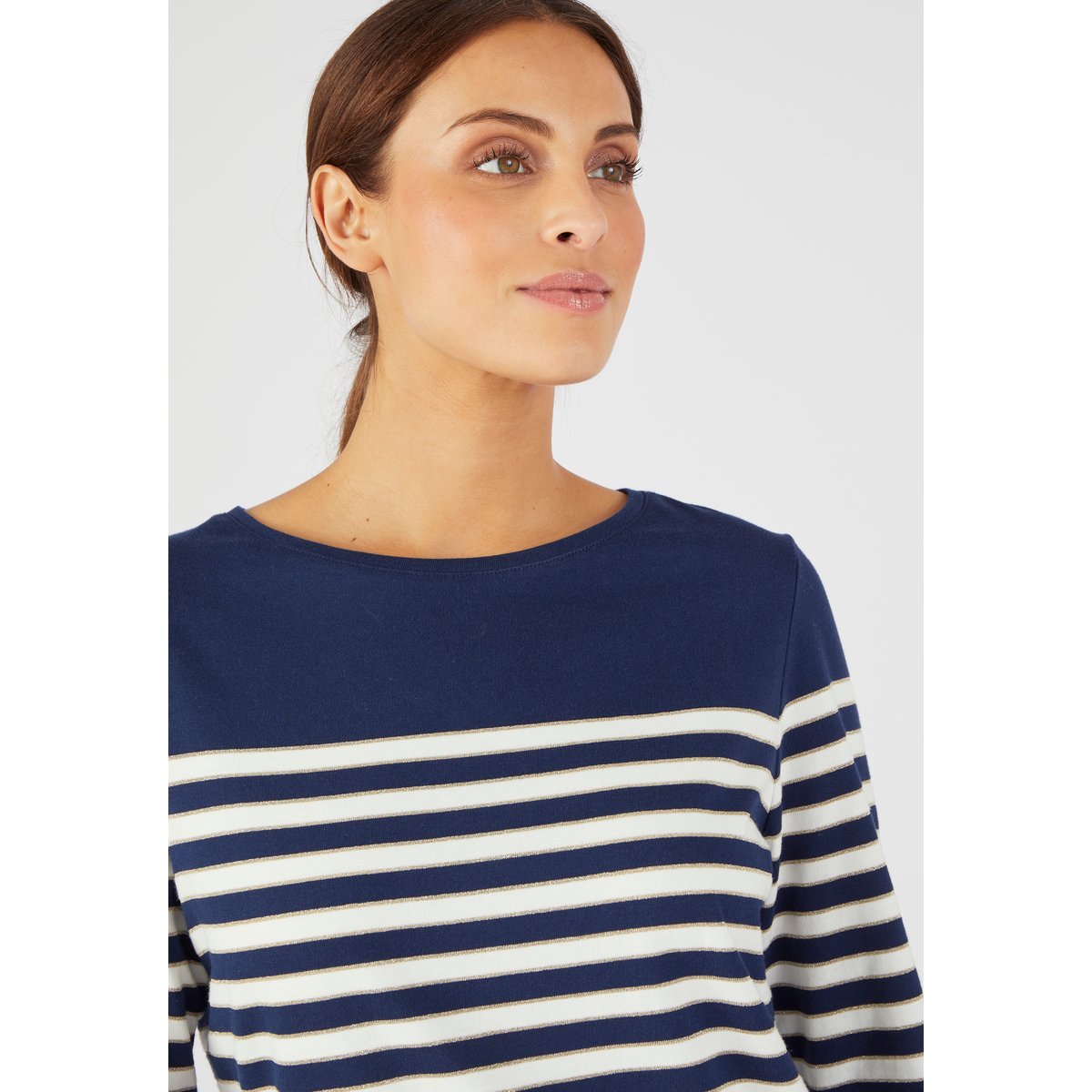 Marinière brillante manches 3/4 bleu marine rayé, DAMART