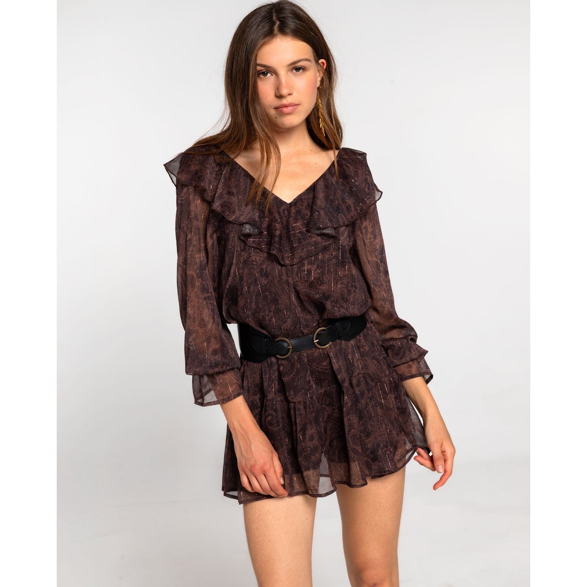 Robe en maille élastique à franges et coupe ajustée imprimé, THE-ARE