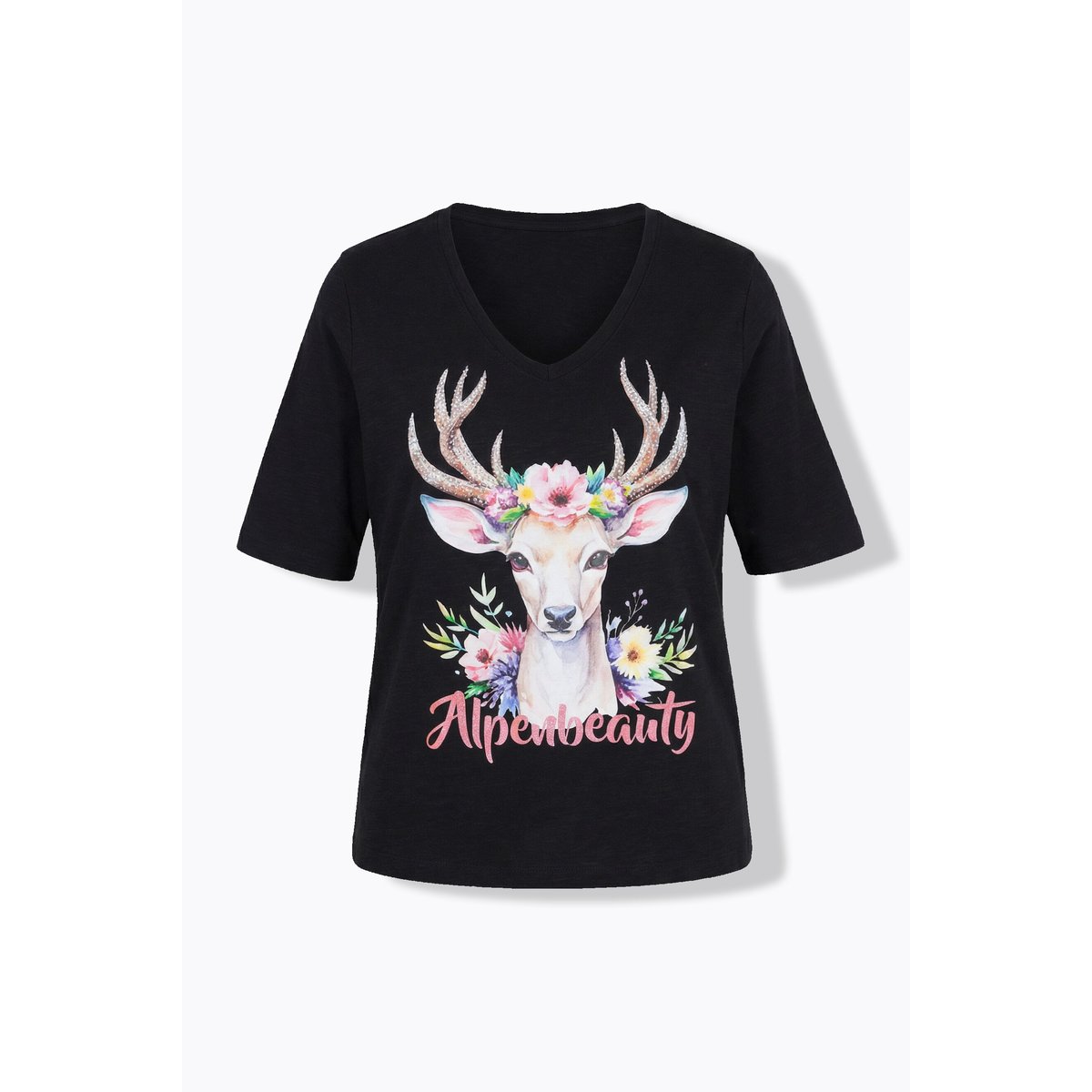 T-shirt à coupe classique, col V noir, ULLA POPKEN