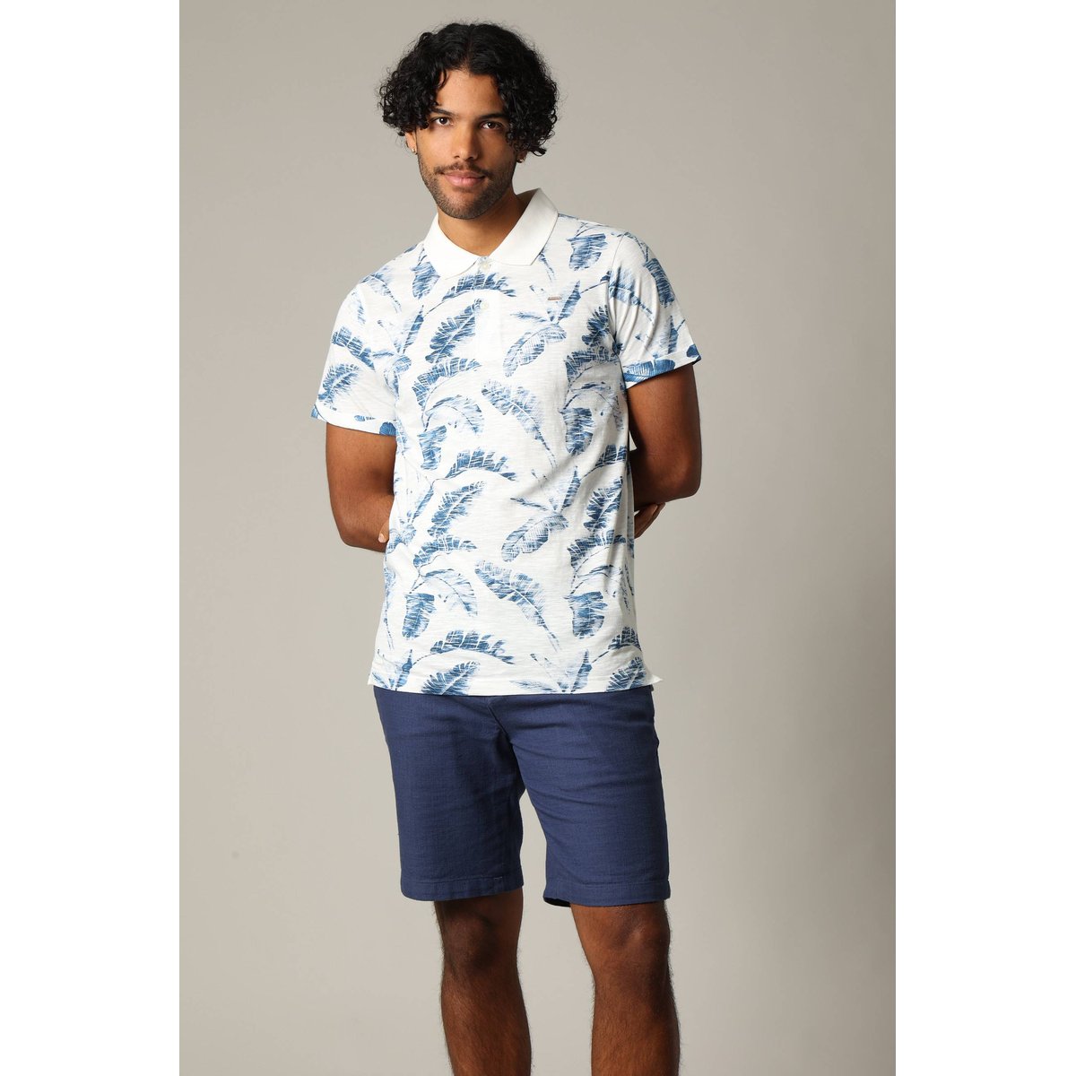 Polo homme dennis en coton avec imprimé feuilles DENNIS cobalt, DEELUXE