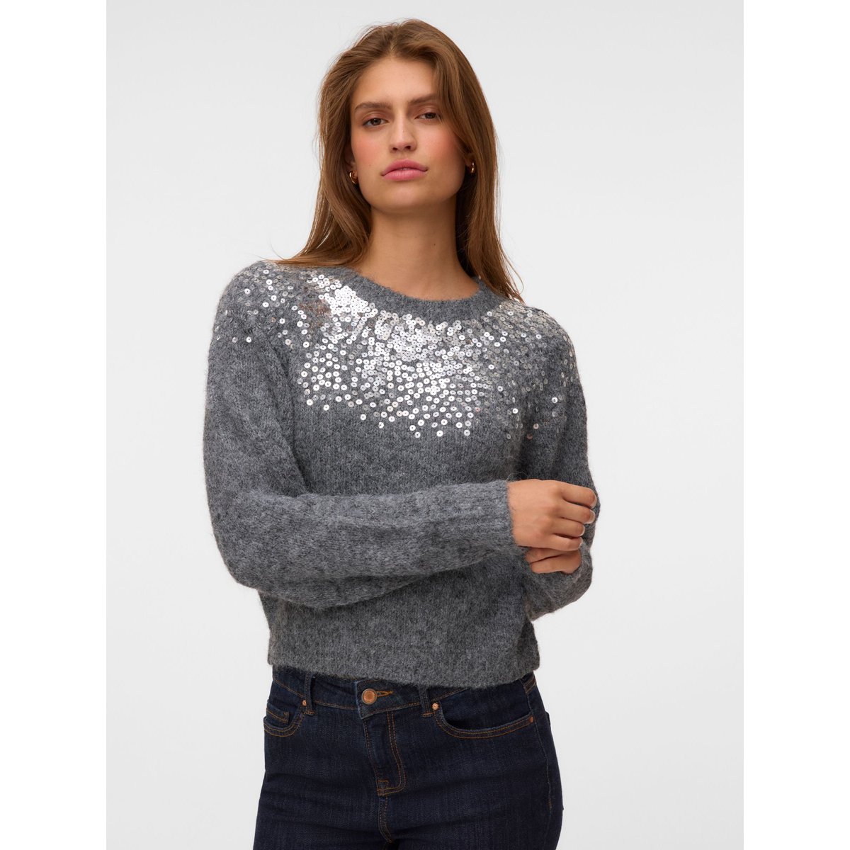 Pull En Maille dark grey melange, VERO MODA