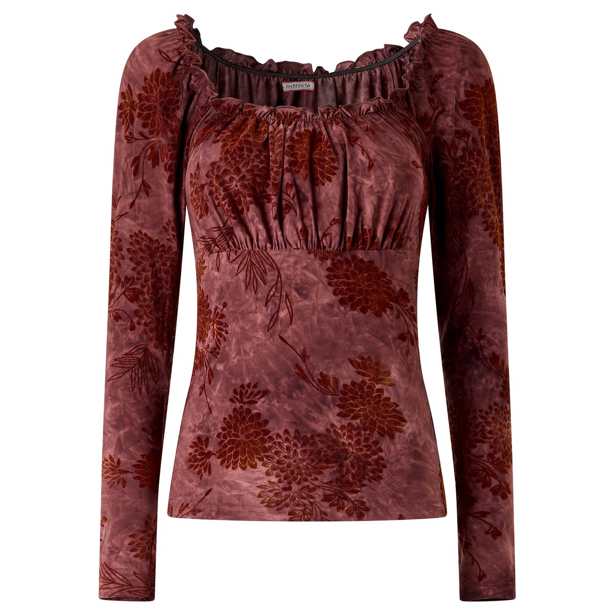 Blouse en Jersey à Col Froncé Imprimé Floqué rouge, JOE BROWNS