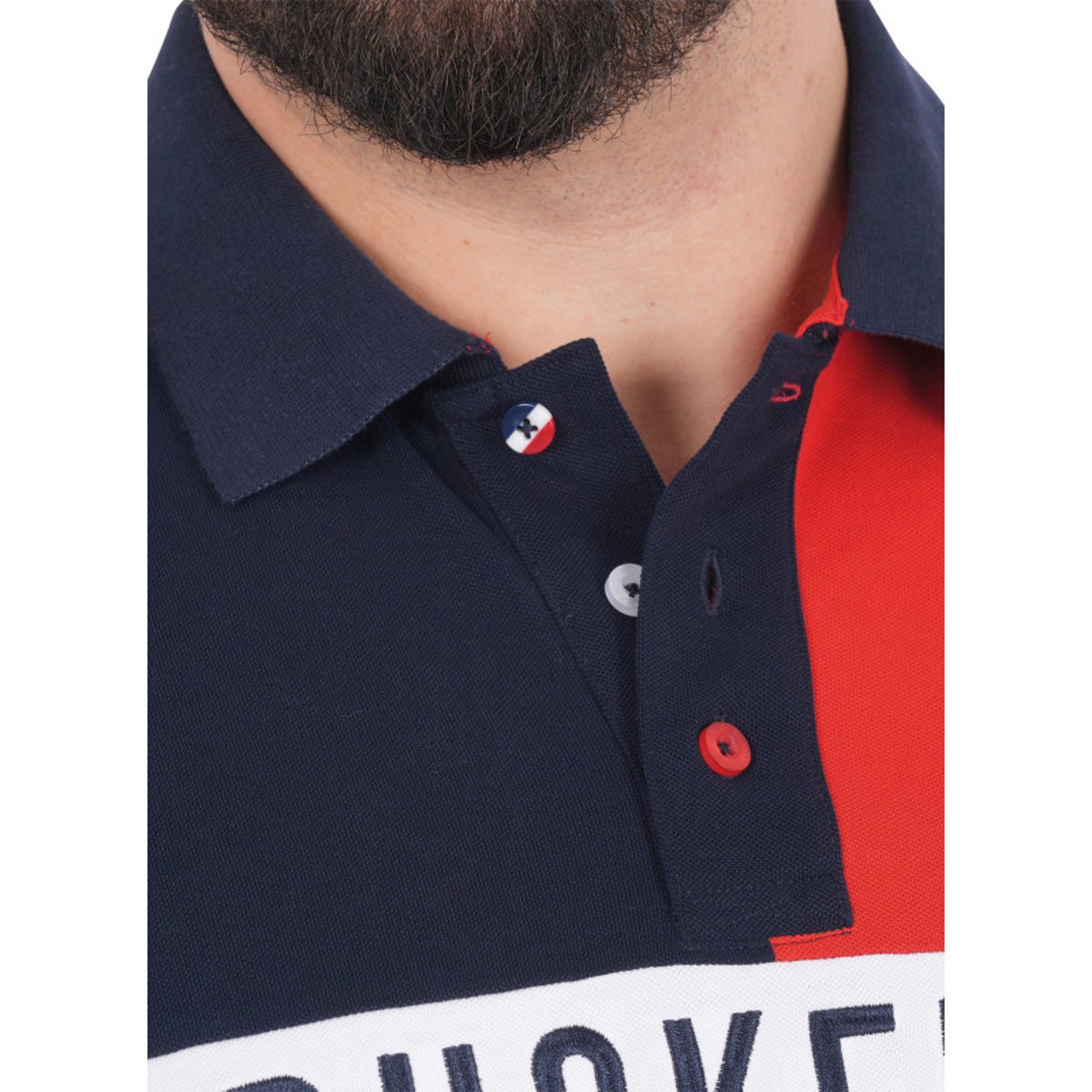 Polo en coton biologique marine uni pourvu d'un col boutonné bleu foncé, RUCKFIELD