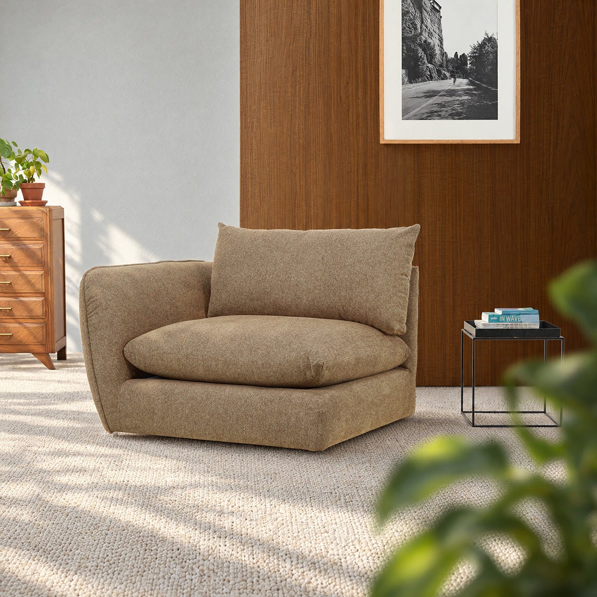 Angle gauche modulable en tissu texturé LEOPOLD marron clair chiné, BERAH GETAH