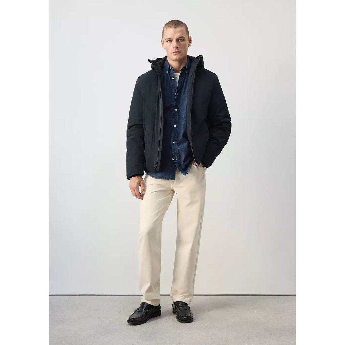 Blouson technique à capuche imperméable bleu nuit, MANGO MAN