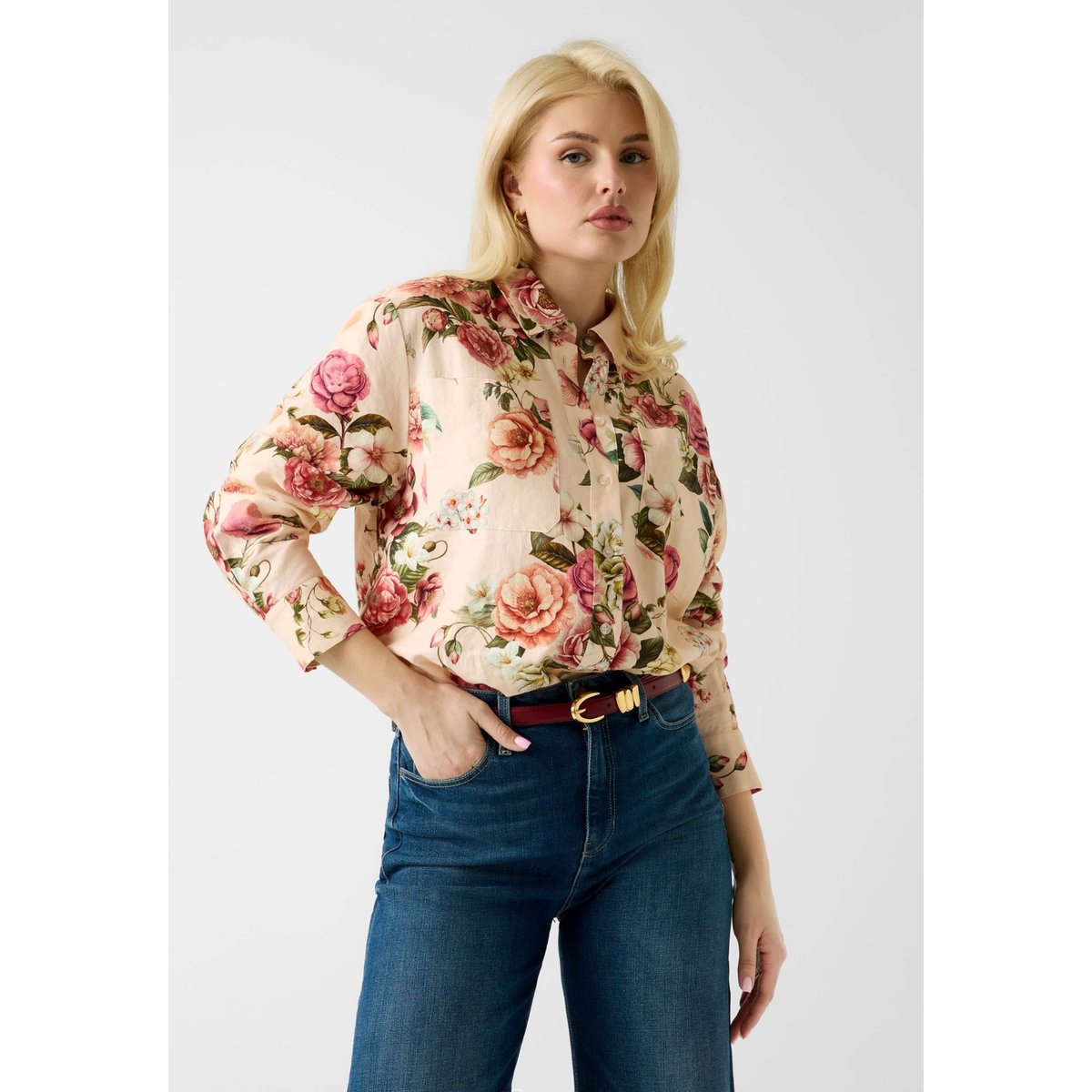 Chemise En Mélange De Lin rose floral, GUESS
