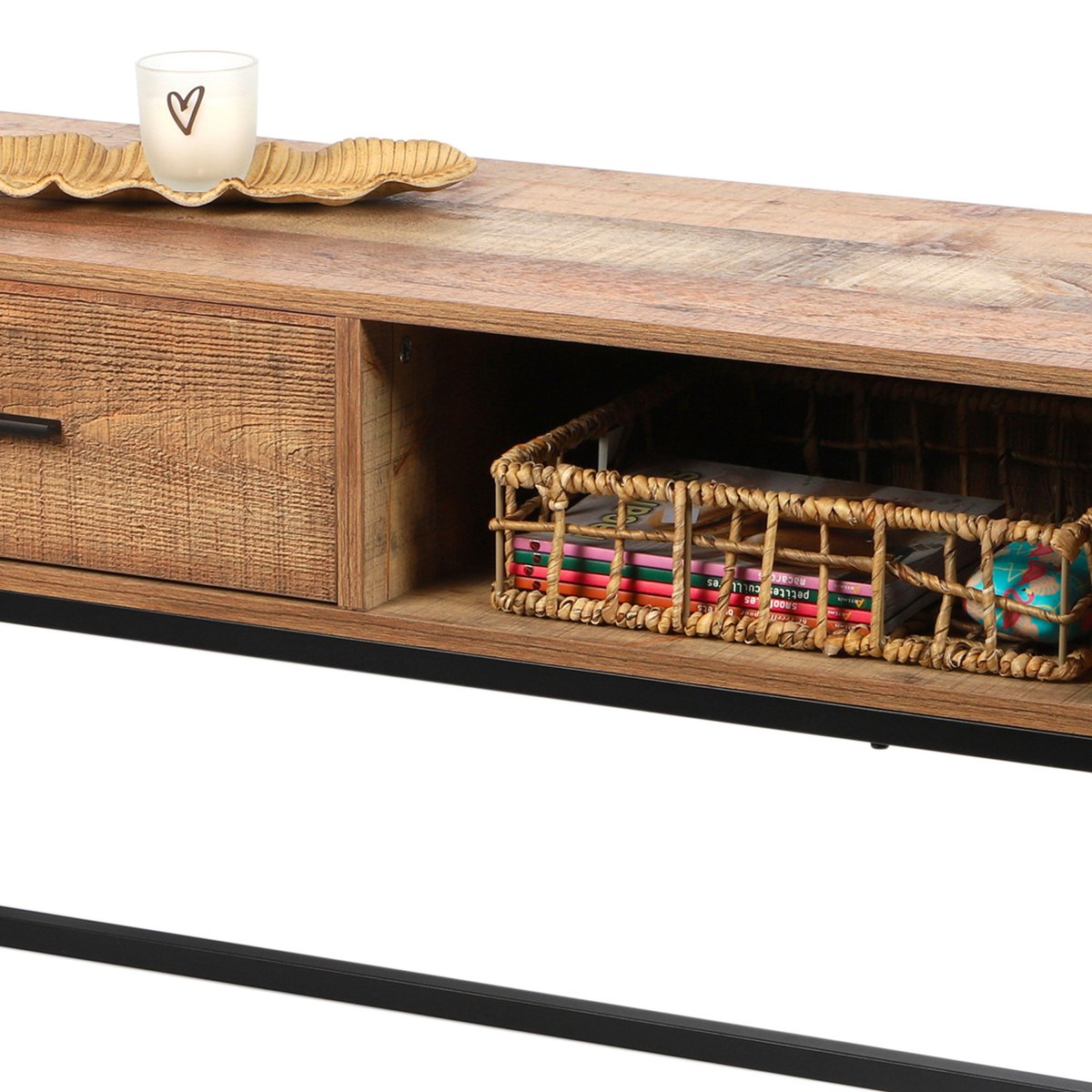Table basse en bois et métal noir 1 tiroir - 100x40x50cm bois, URBAN LIVING