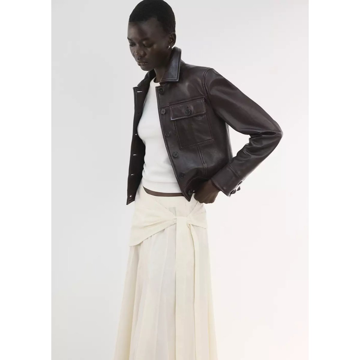 Jupe évasée détail foulard blanc cassé, MANGO