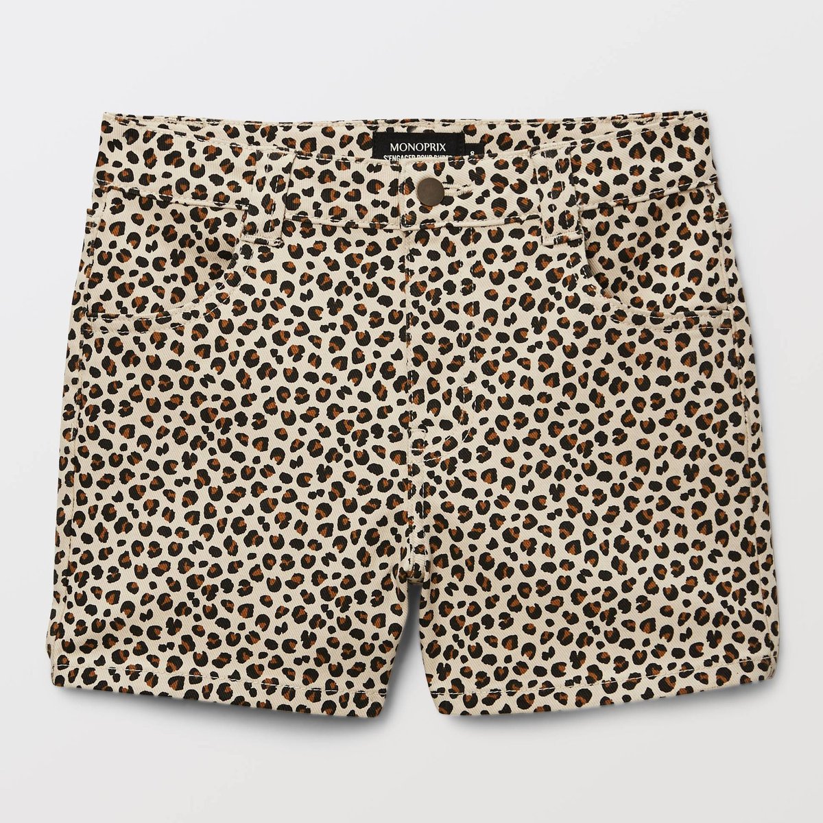 Short imprimé leopard en coton amaretti, MONOPRIX