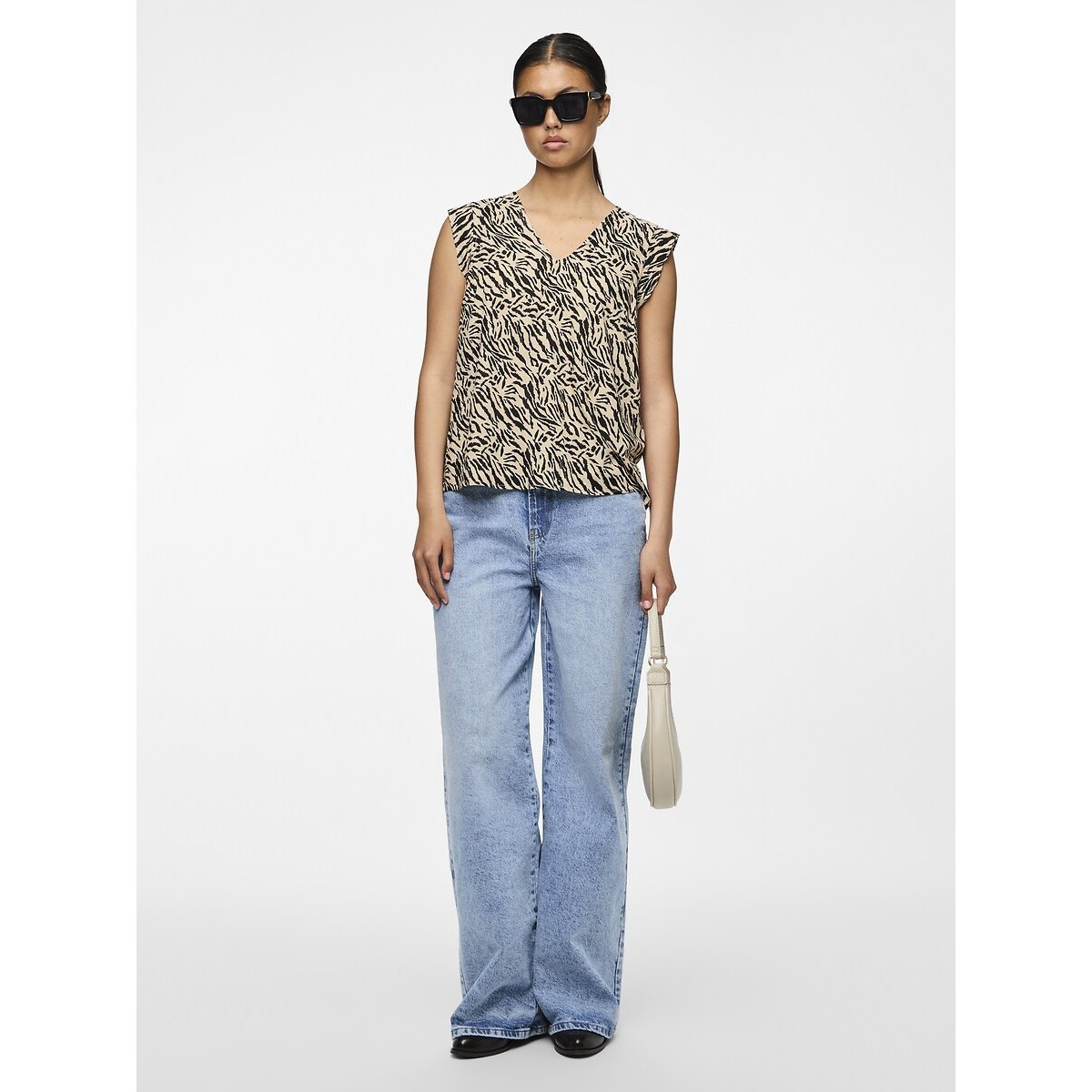 Bluse mit V-Ausschnitt und Tiermotiv, ärmellos animal-print, PIECES