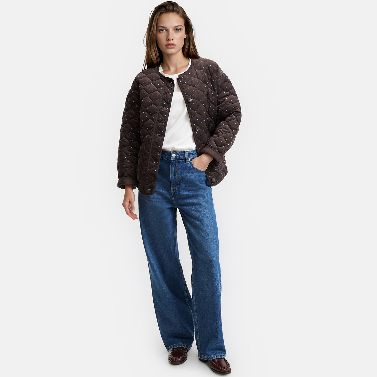 Doudoune courte à pois en coton imprimé pois bleu, LA REDOUTE COLLECTIONS