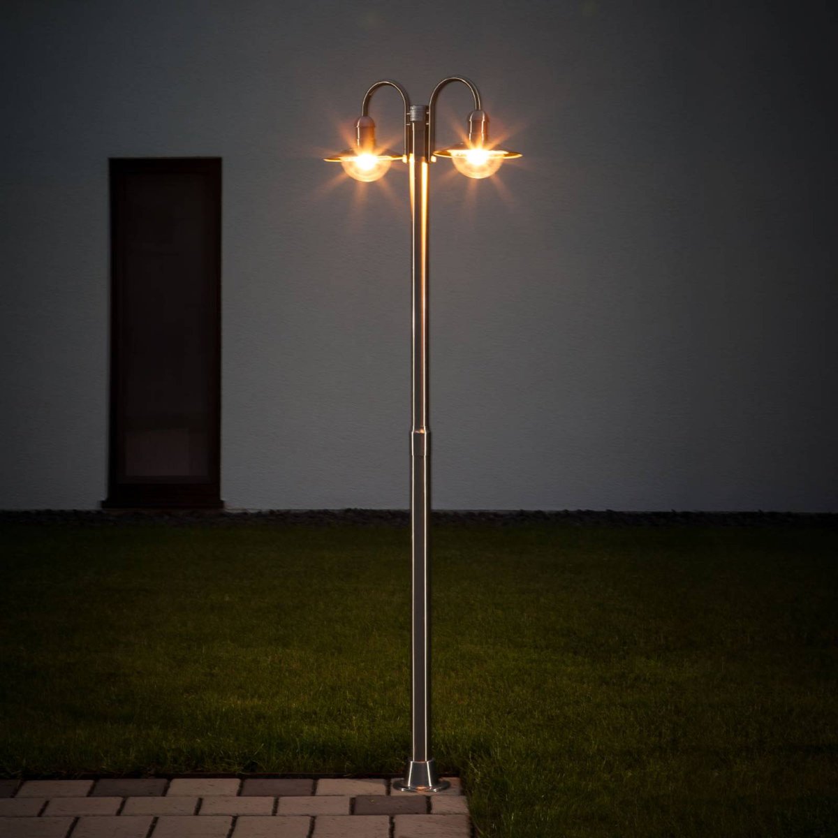 Lampadaire extérieur en inox moderne, Damion acier inoxydable, transparent, LINDBY