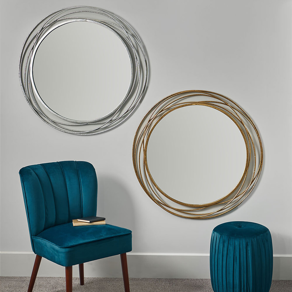 90cm Silver Metal Round Wall Mirror silver-coloured, ÉDITÉ