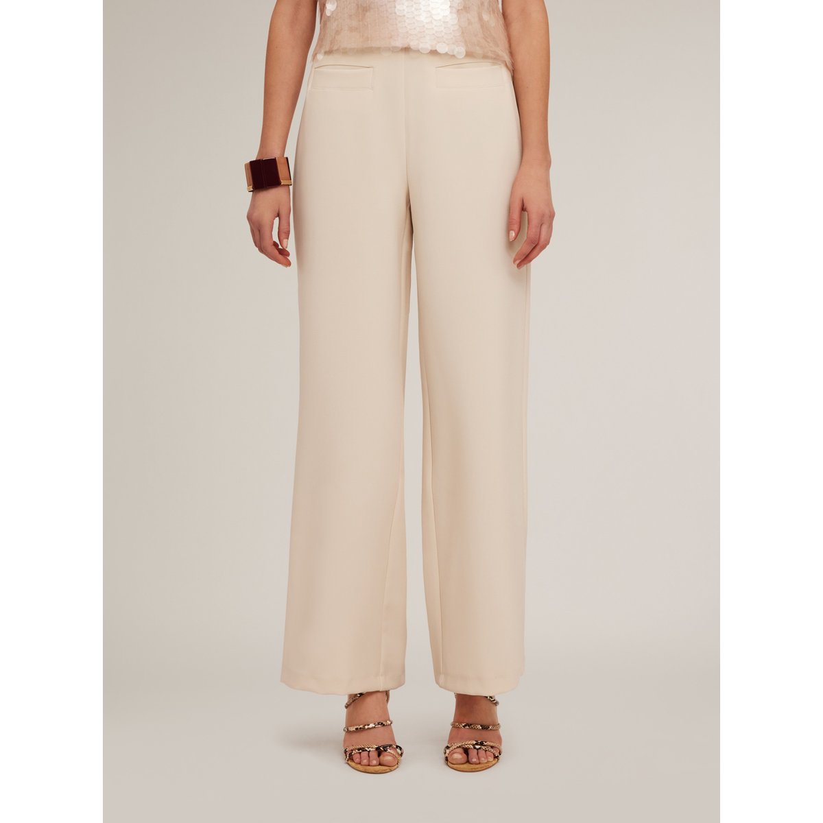 Pantalon palazzo taille haute en crêpe blanc, MOTIVI