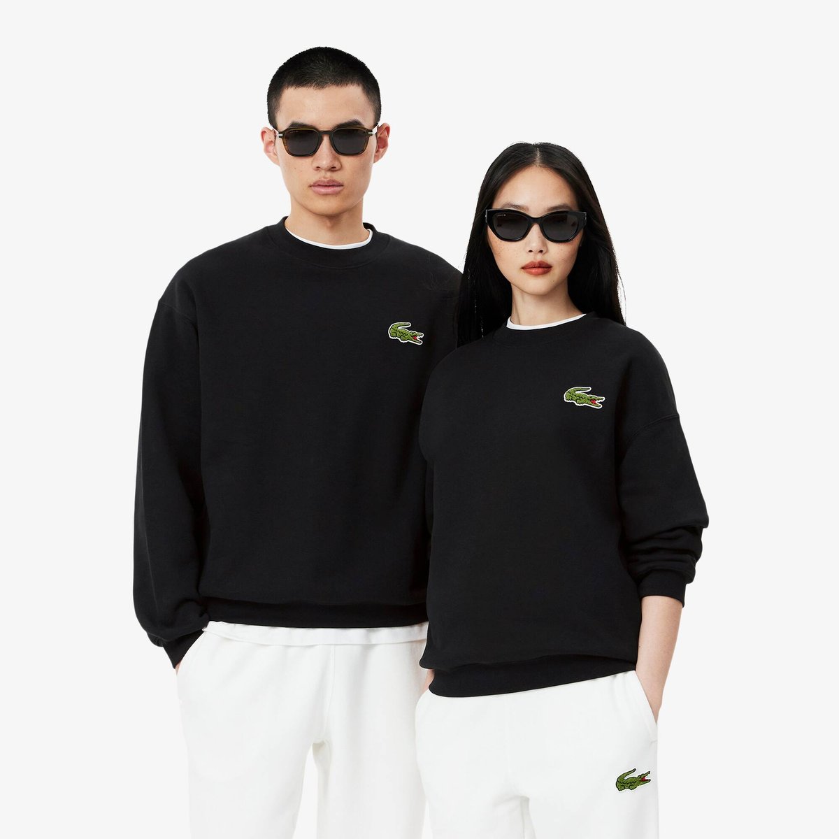 Sweatshirt loose fit molleton avec badge noir-031, LACOSTE