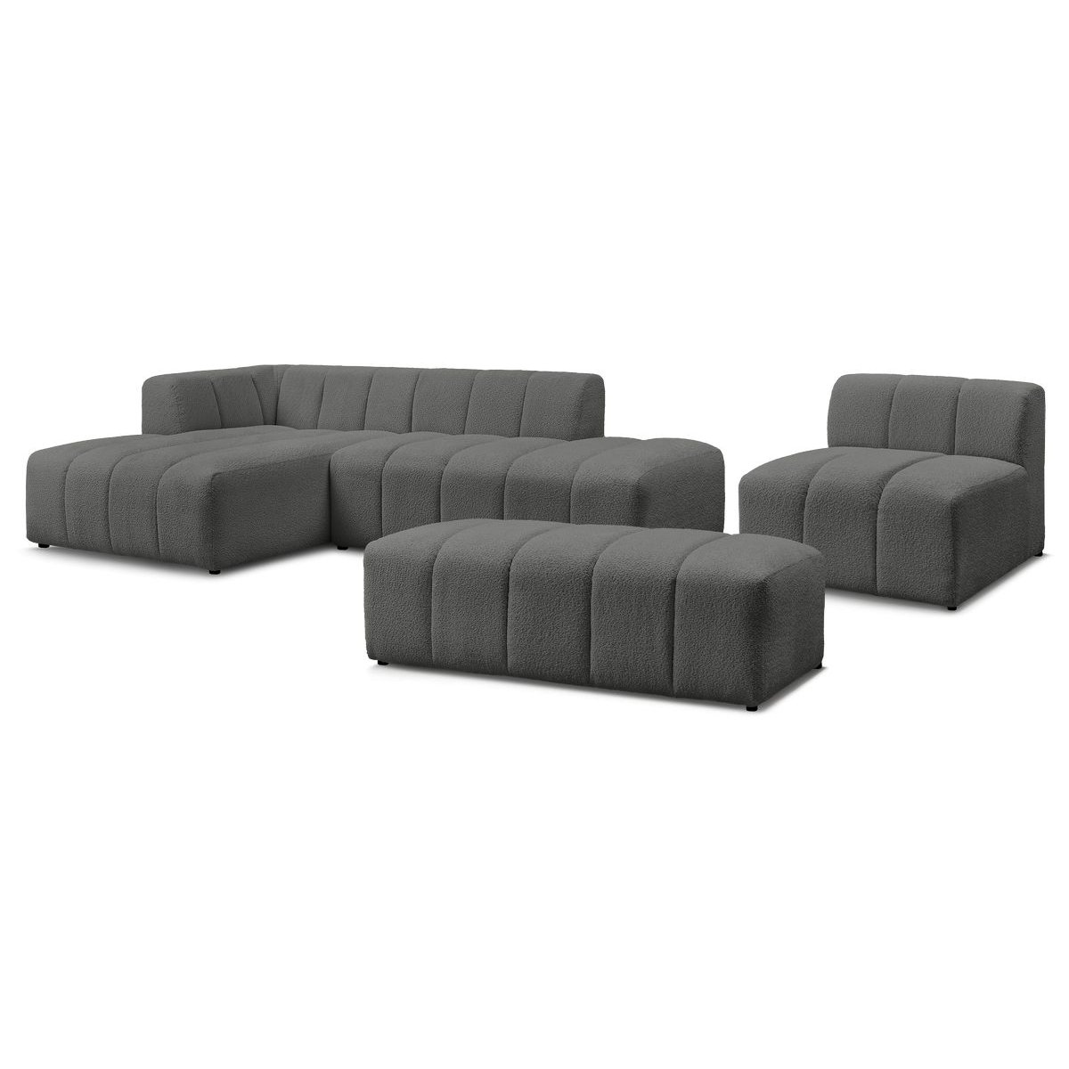 Canapé modulable 5 places en tissu bouclette, ANNECY gris foncé, BOBOCHIC