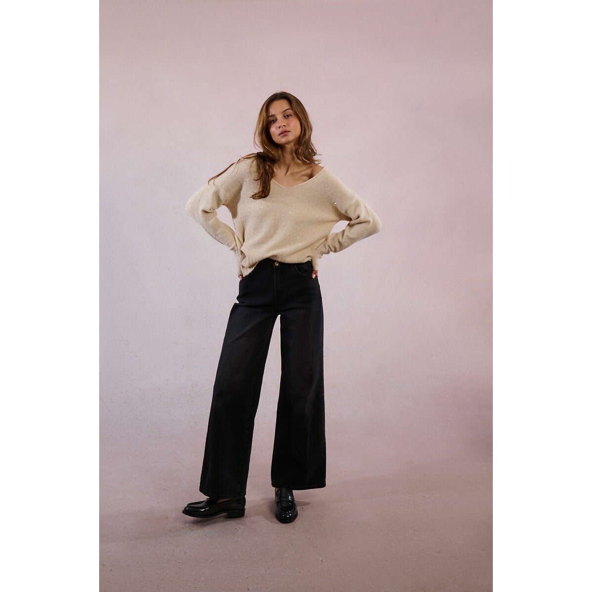 Knitted Sequin Jumper ecru , MOLLY BRACKEN
