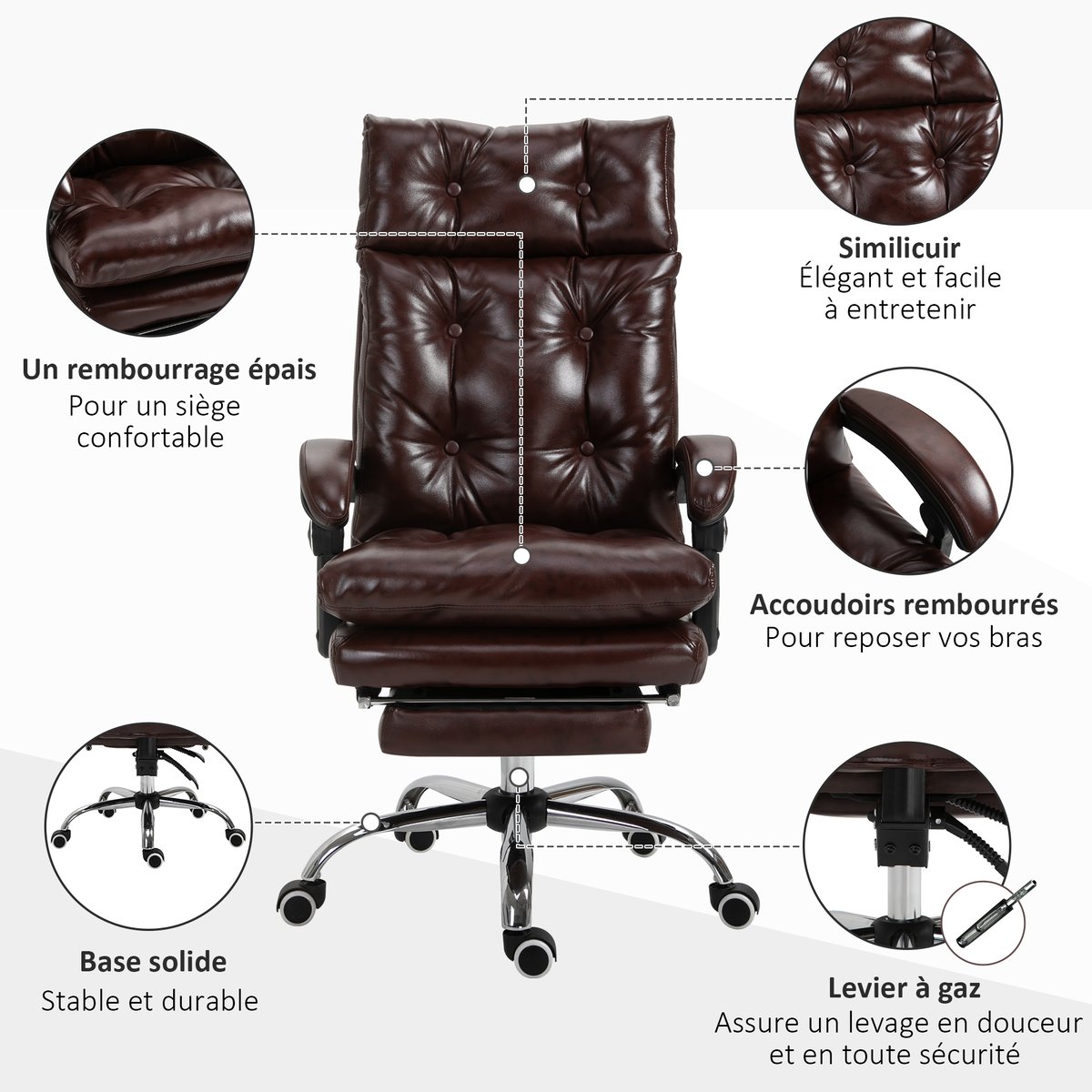 Chaise de bureau Polyuréthane Marron marron, HOMCOM