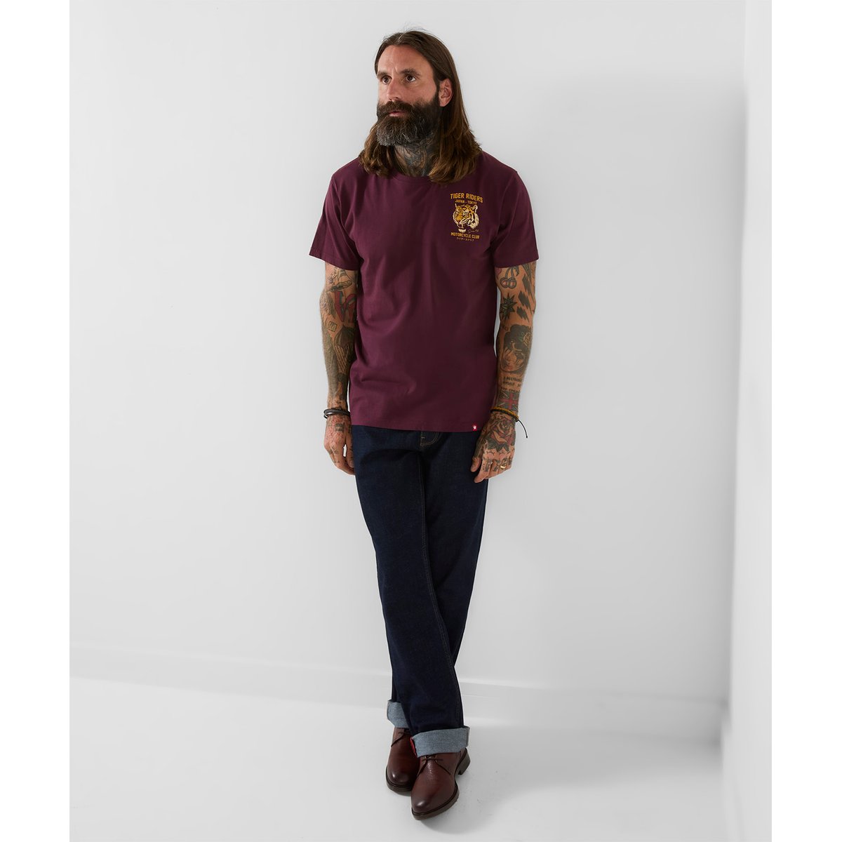 T-Shirt Imprimé Dos Tigre Motard rouge, JOE BROWNS