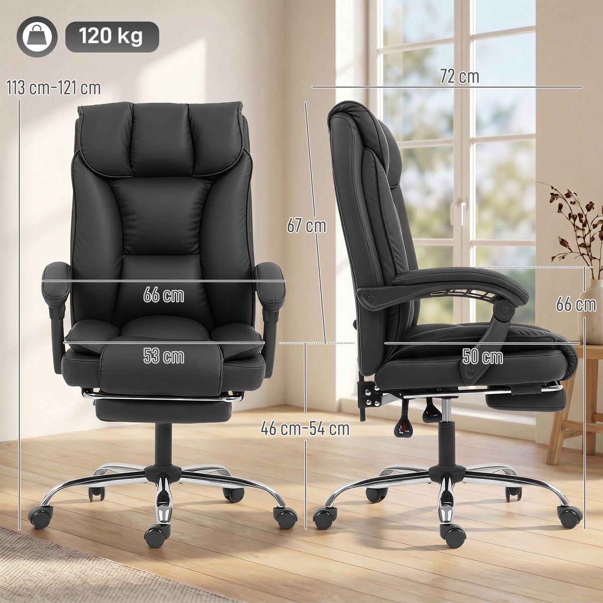 Chaise de bureau Revêtement synthétique Noir noir, HOMCOM
