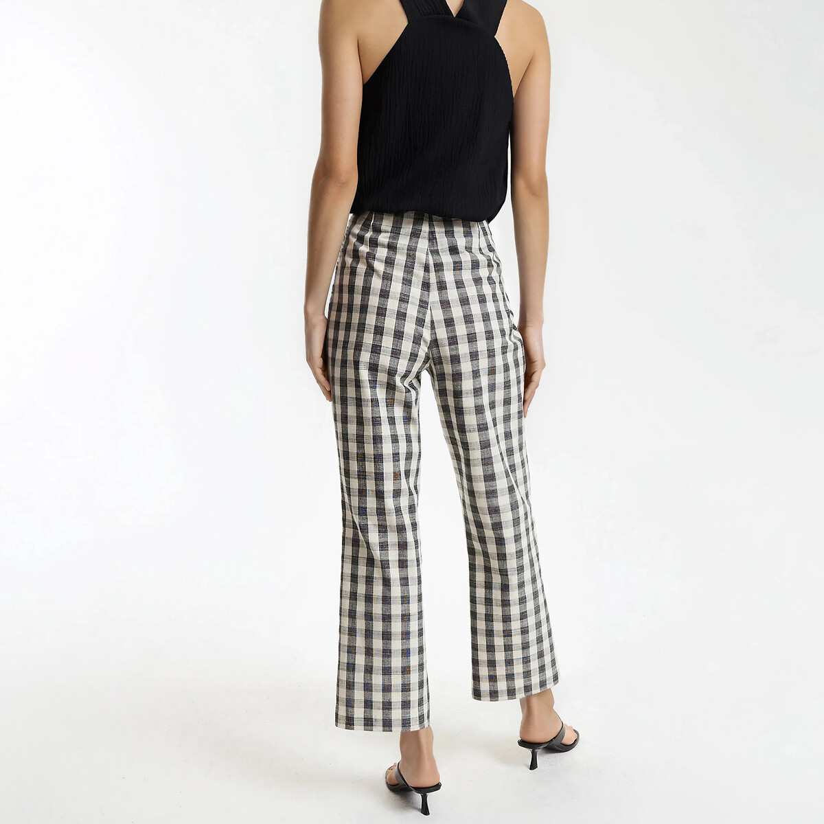 Gingham Print Bootcut Ankle Grazer Trousers black/white gingham, LA REDOUTE COLLECTIONS