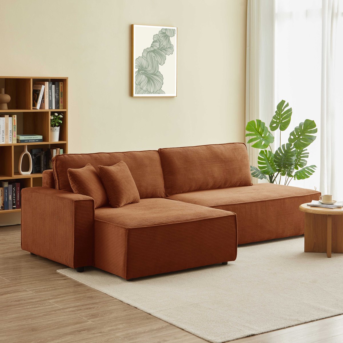 Canapé d'angle gauche convertible velours ZOLA terracotta, BAÏTA