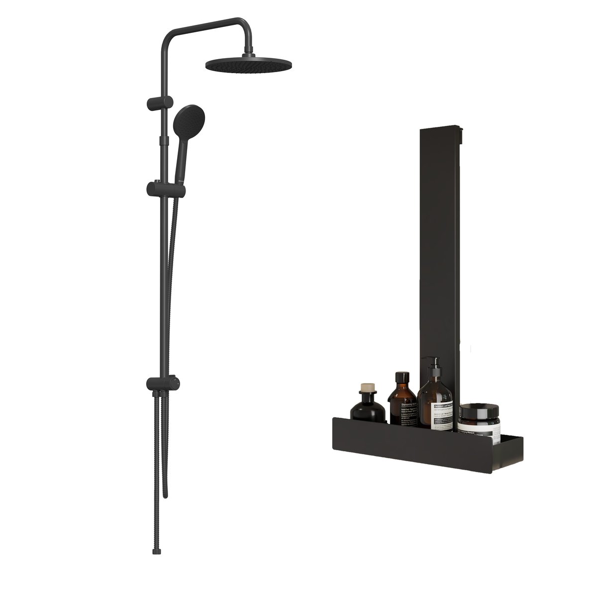 Colonne de douche sans robinet et étagère, ESSENTIAL noir, SENSEA