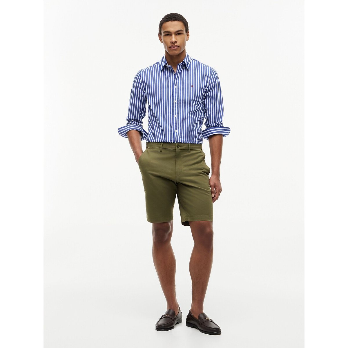 Camisa de mangas compridas em popelina azul às riscas, TOMMY HILFIGER