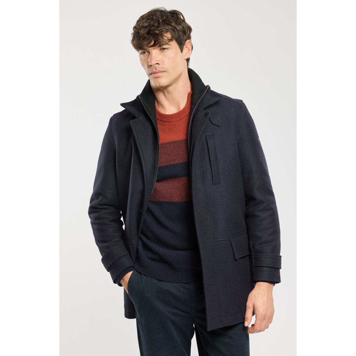 Manteau avec parementure en drap de laine rich navy, ARMOR-LUX
