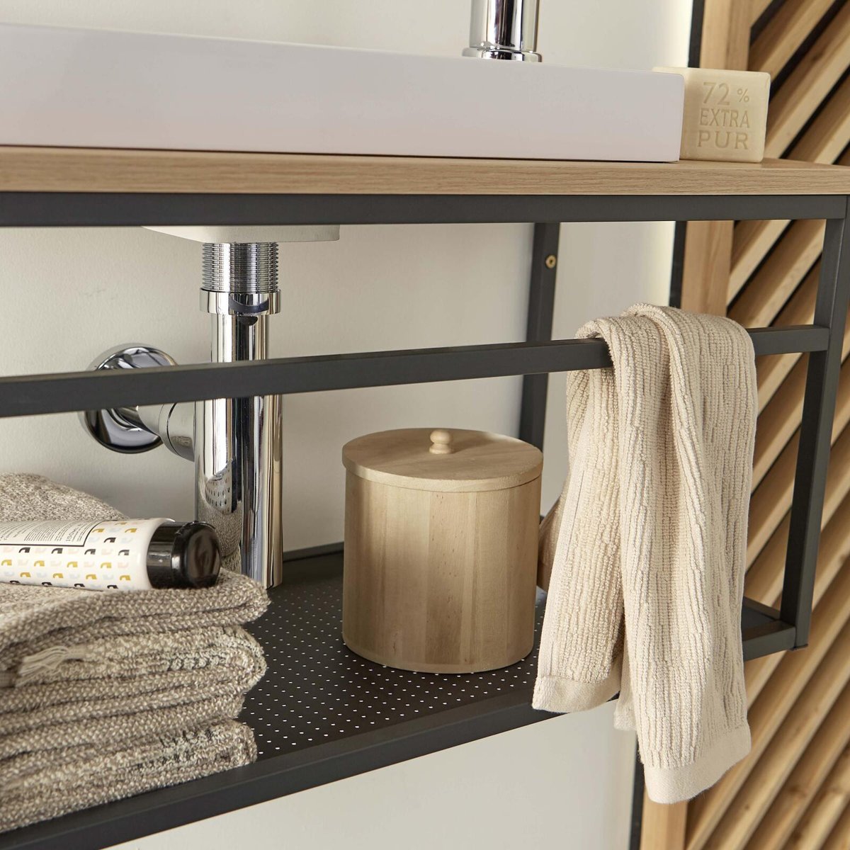 Ensemble lave-mains grande largeur avec miroir 60cm WILO vasque blanche et miroir tablette blanche, MOB IN
