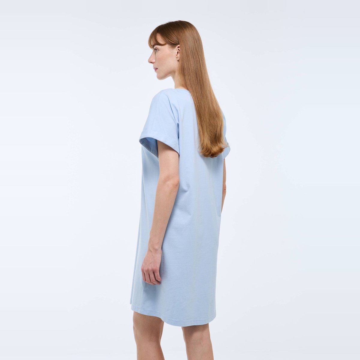 Chemise de nuit unie avec broderie fleur en coton bio GOTS celeste, MONOPRIX