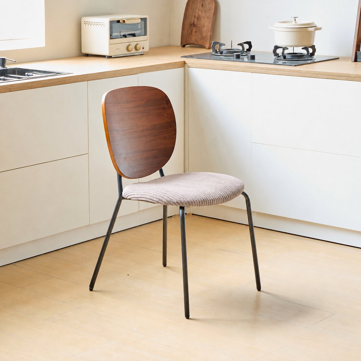 Lot de 2 chaises de salle à manger en bois, métal et velours côtelé, ORUM gris, NORDLYS