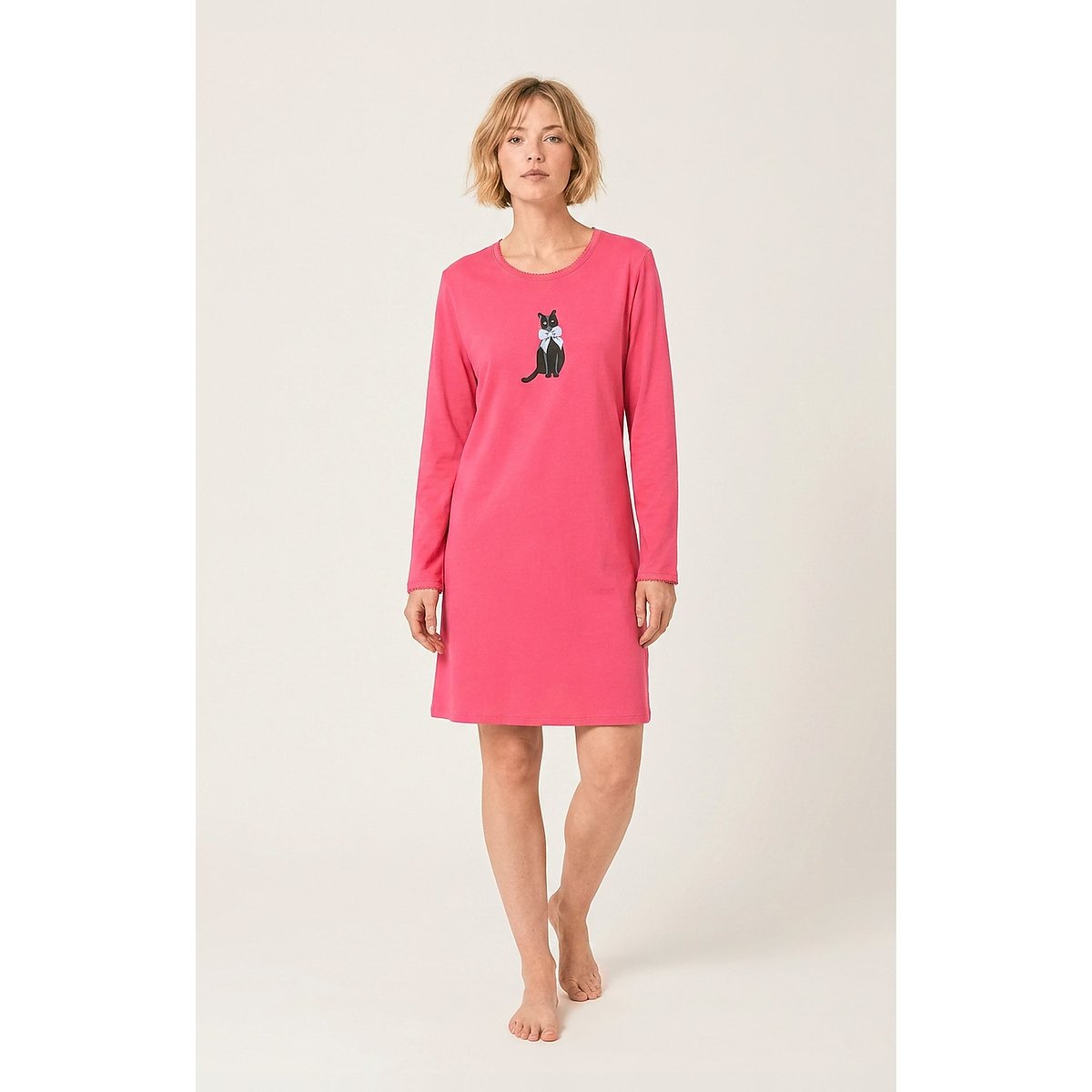 Chemise de nuit en jersey de coton imprimé Kitty fushia, ARTHUR