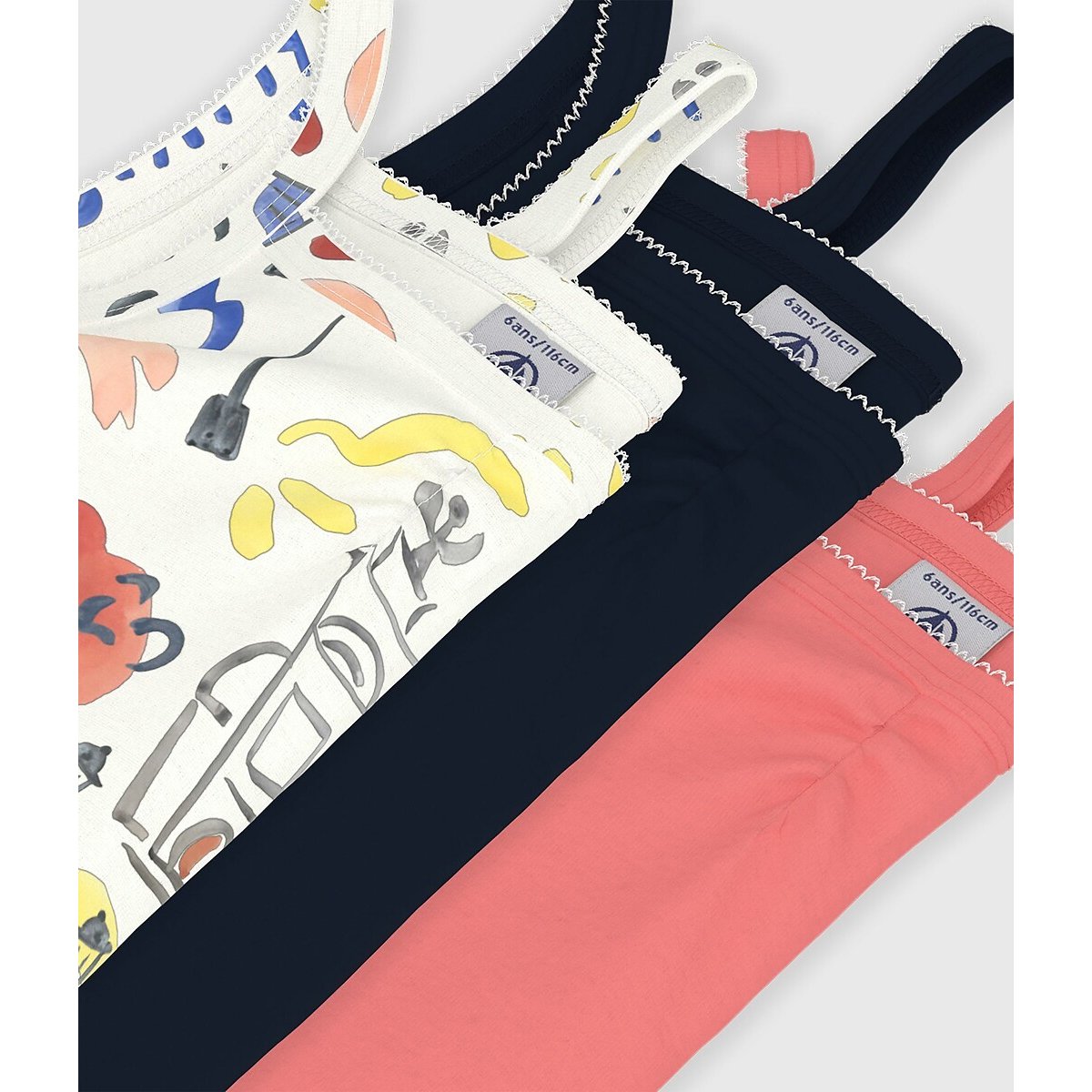 Lot de 3 débardeurs, OPERA DE PARIS x PETIT BATEAU rouge + blanc + bleu, PETIT BATEAU