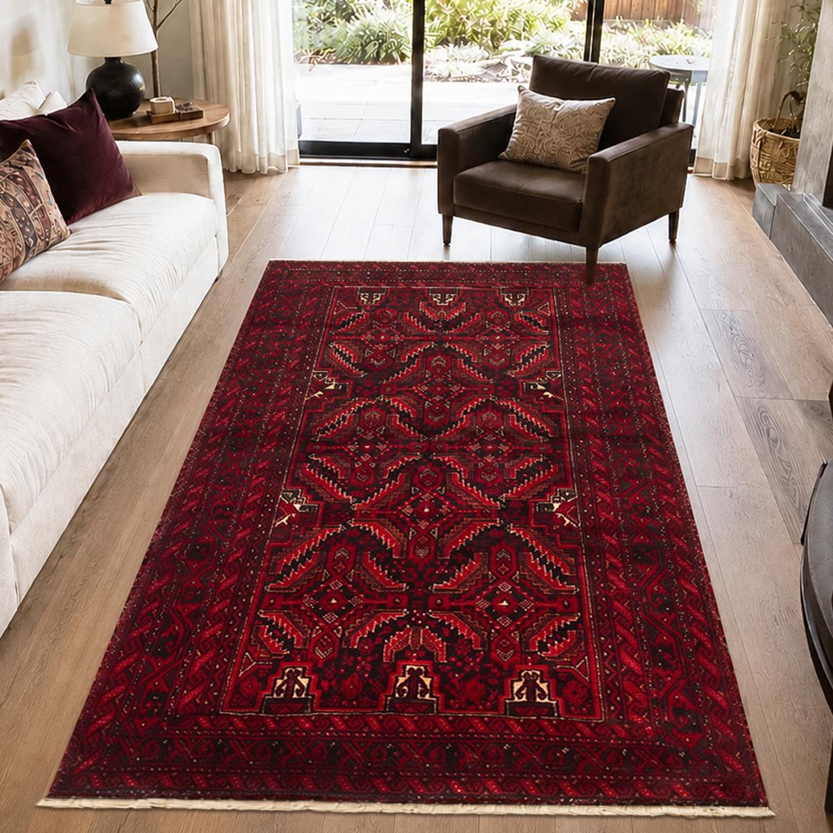 Tapis d'orient, motif oriental, noué main en laine, BALUTSCH rouge, beige, noir, UN AMOUR DE TAPIS