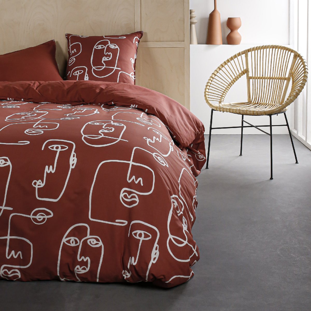 Parure de lit coton 2 personnes imprimé graphique SUNSHINE rouge, TODAY