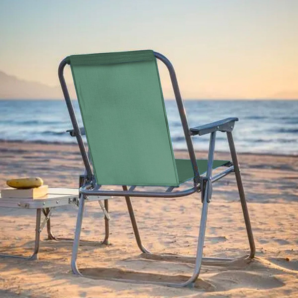 Chaise de plage pliable kaki 52x43x74cm vert, SUNNYDAYS
