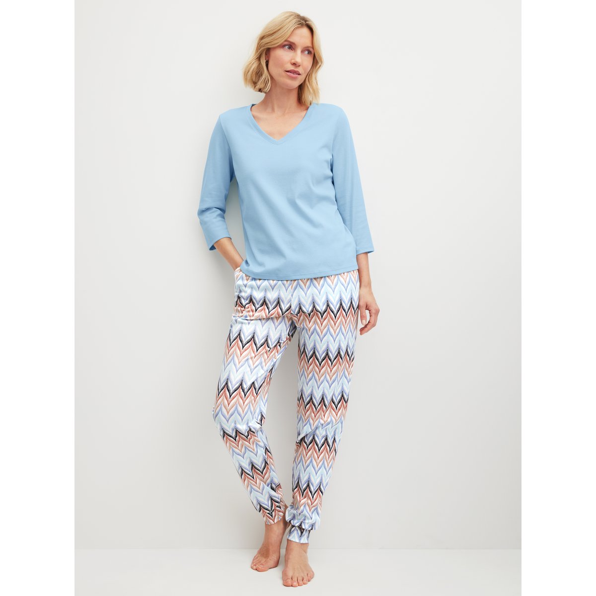 T-shirt manche 3/4 manches 3/4 Coton FAVOURITES BOTANIC bleu cascade, CALIDA