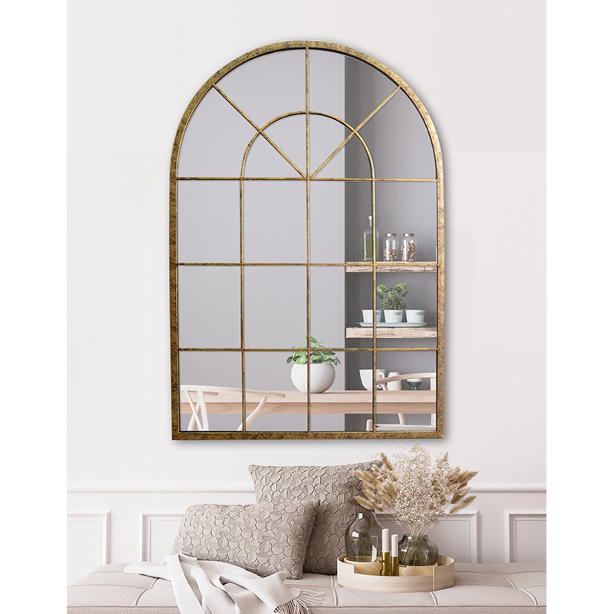 Miroir fenêtre arquée 93x135cm or, EMDE
