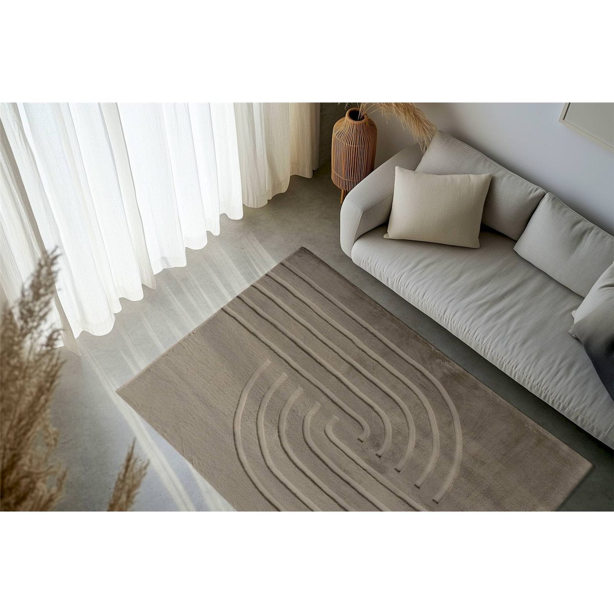 Tapis rectangulaire à motif géométrique taupe gris clair nuancé beige, ARTE ESPINA