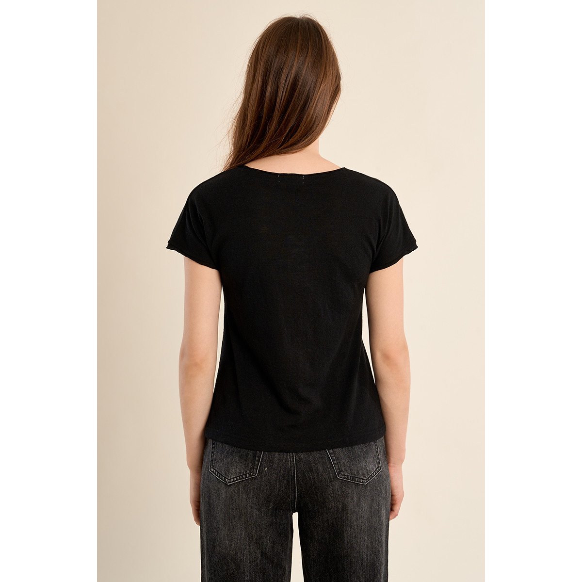 T-shirt col V noir, MOLLY BRACKEN